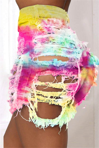 Sexy Holes Tie Dye Print Shorts