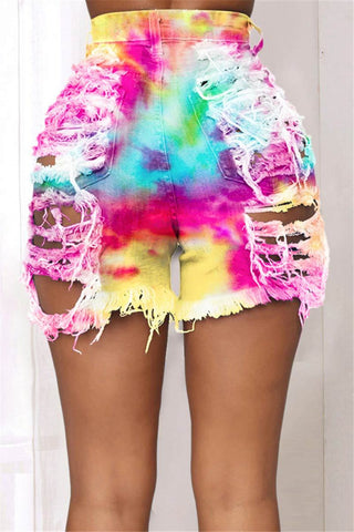 Sexy Holes Tie Dye Print Shorts