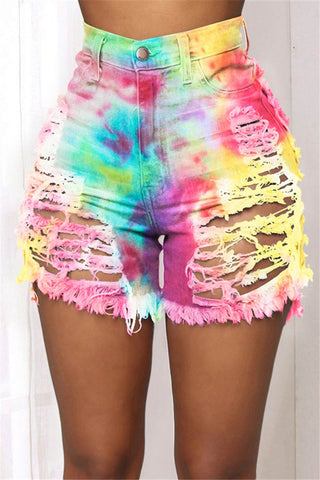 Sexy Holes Tie Dye Print Shorts