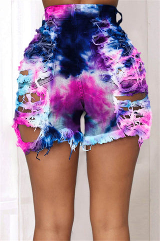 Sexy Holes Tie Dye Print Shorts