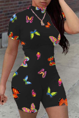 Fashion Sexy Skinny Butterfly Print Romper