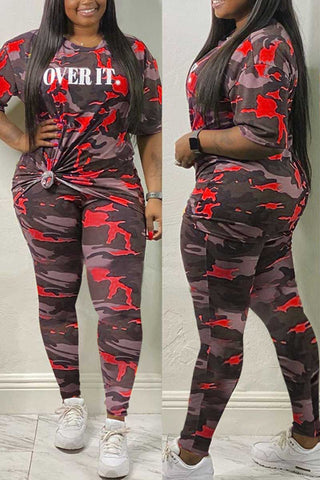 Casual Camouflage Print Plus Size Set