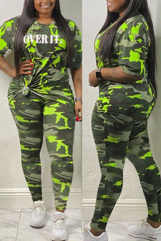 Casual Camouflage Print Plus Size Set