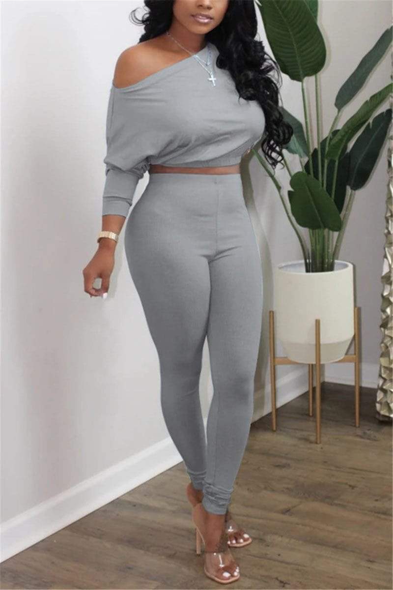 Casual Long Sleeve Solid Color Two Piece