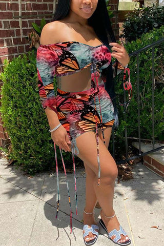 Sexy Off The Shoulder Butterfly Print Set