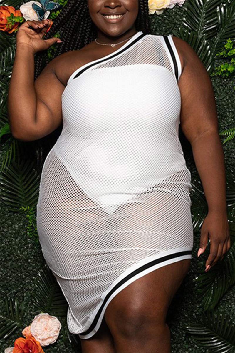 Sexy One Shoulder Solid Plus Size Set