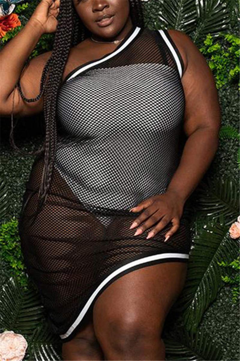 Sexy One Shoulder Solid Plus Size Set