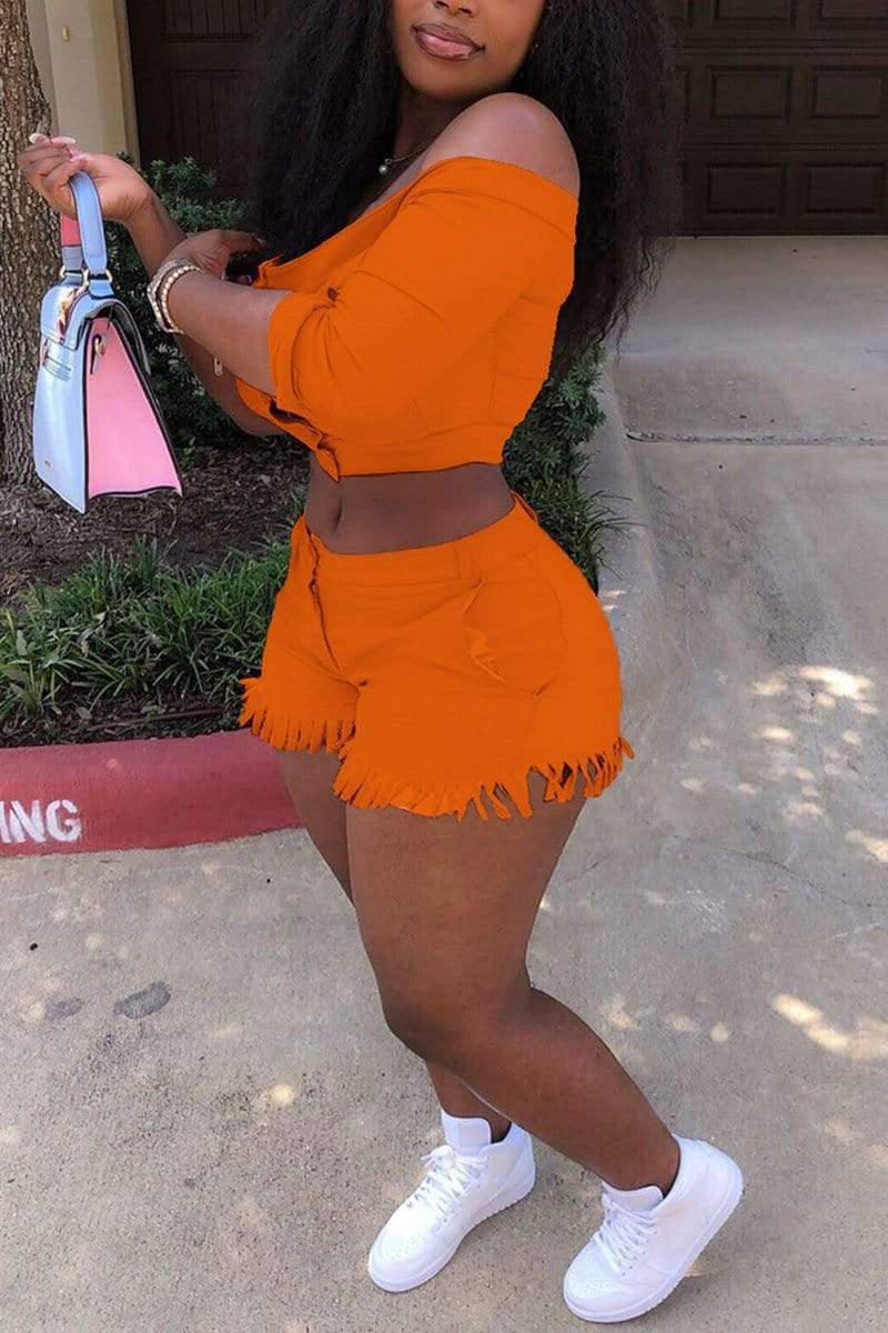 Sexy Solid Short Top Shorts Two Piece