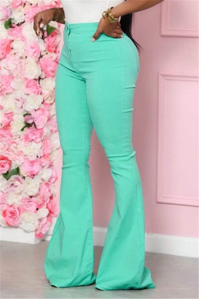 Fashion Casual Boot Cut Solid Trousers