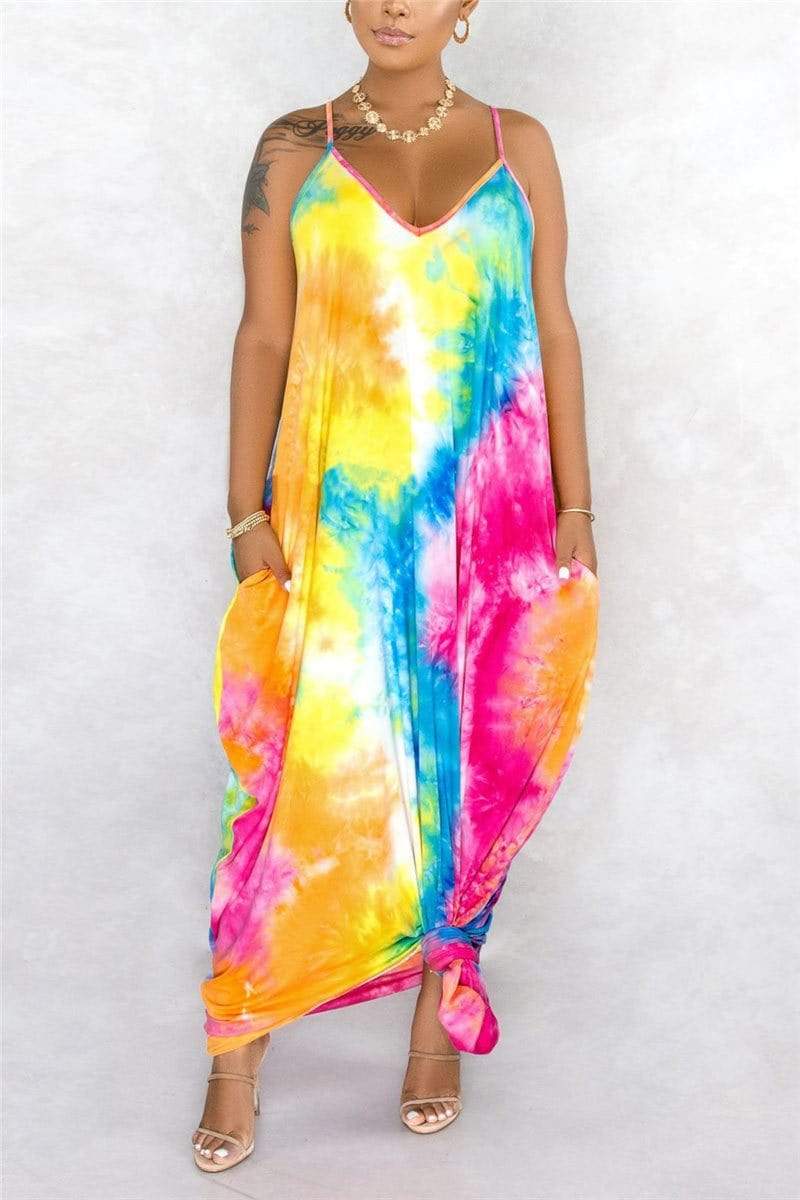 Fashion Sexy Trailing Print Tie Dye Dress