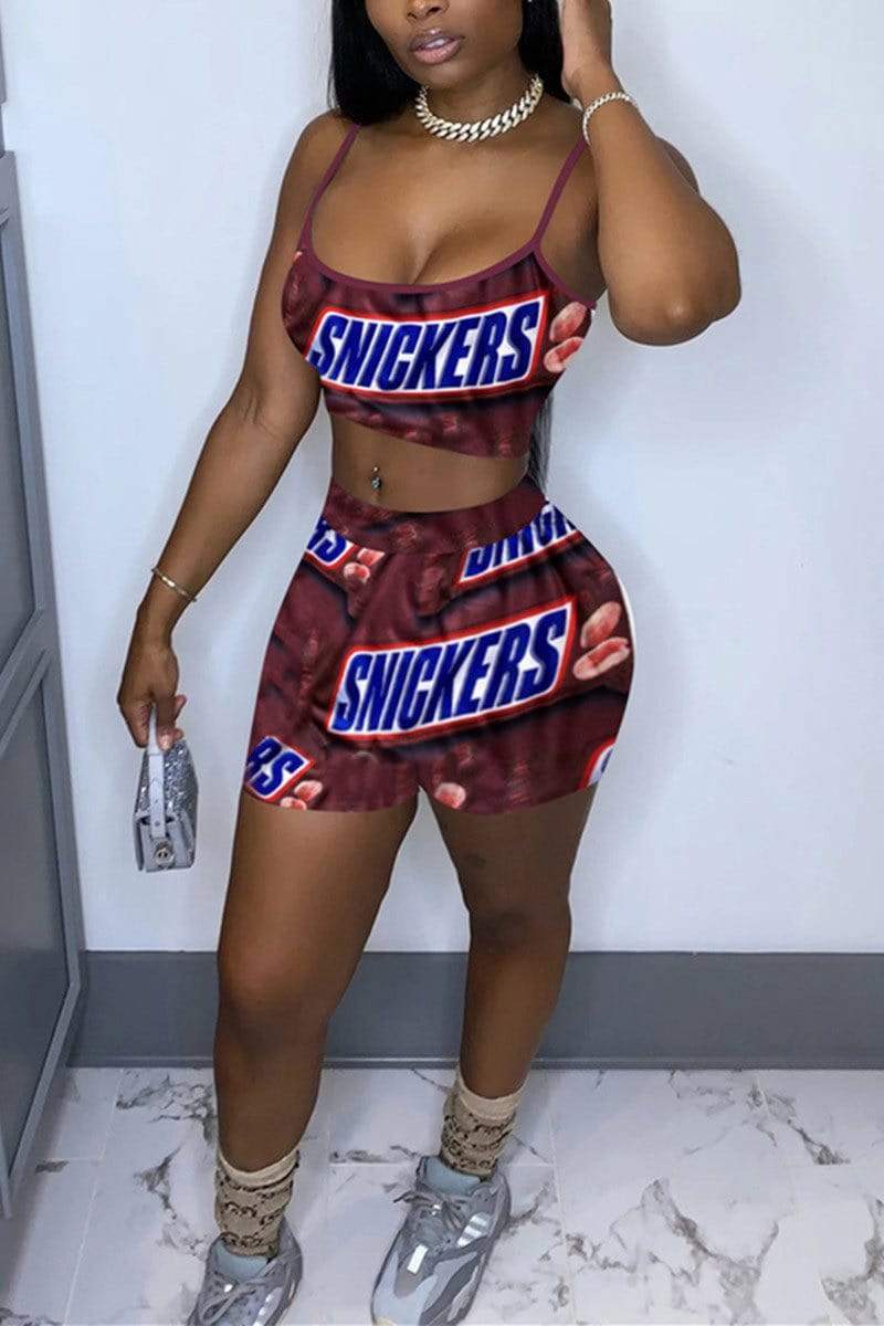 Sexy Sling Short Print Two Piece