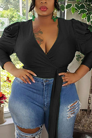 Sexy V Neck Solid Plus Size Shirt