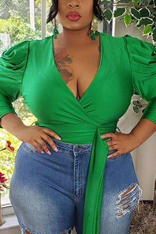 Sexy V Neck Solid Plus Size Shirt