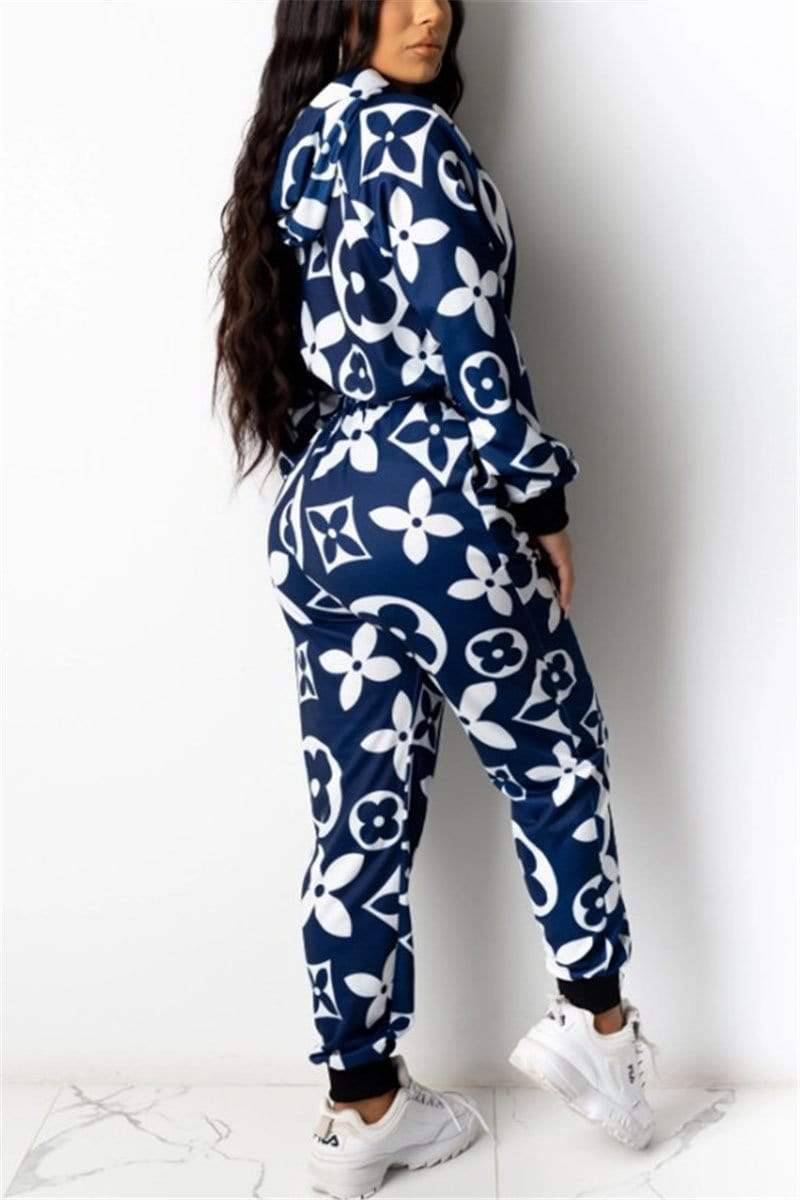 Fashion Long Sleeve Hooded Print Two Piece