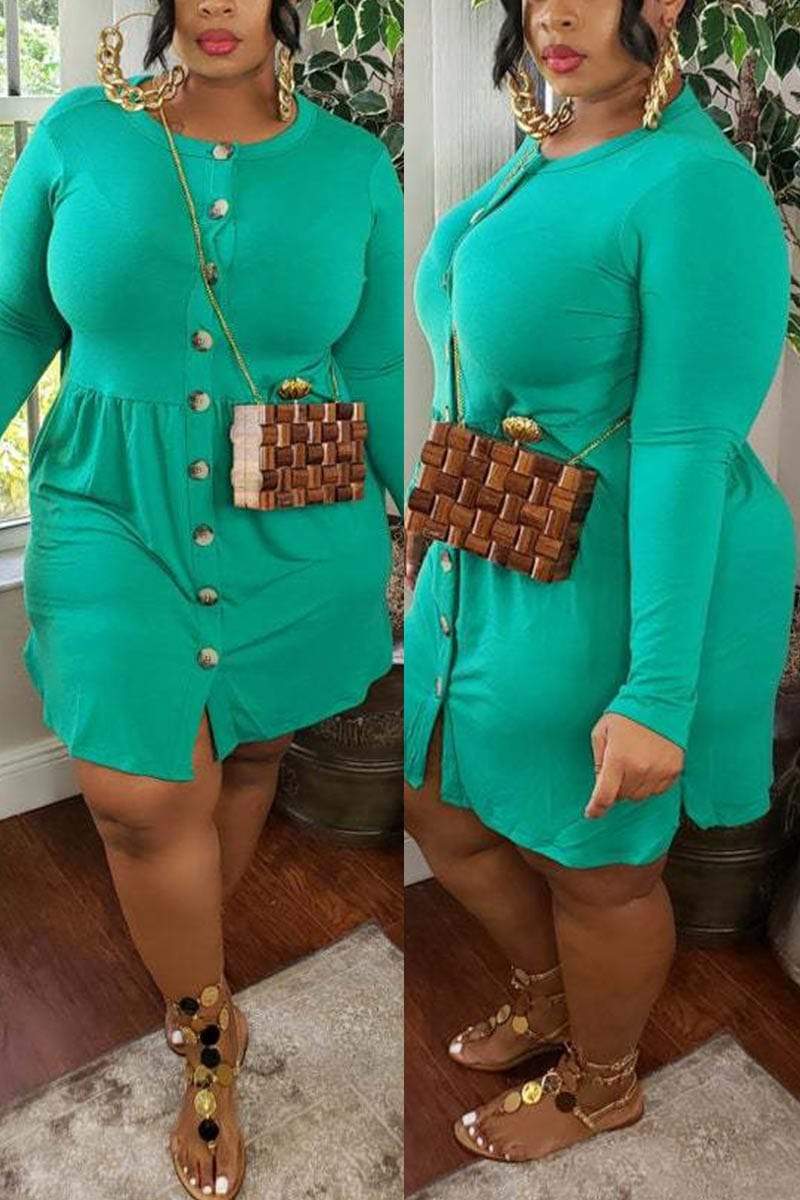 Casual Long Sleeve Solid Plus Size Dress
