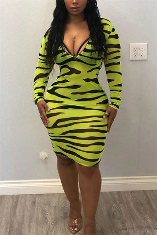 Fashion Sexy Zebra Print Slim Dress
