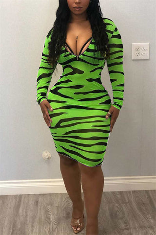 Fashion Sexy Zebra Print Slim Dress