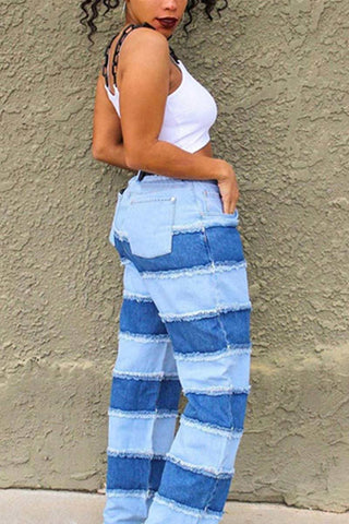 Fashion Patchwork Straight Jeans