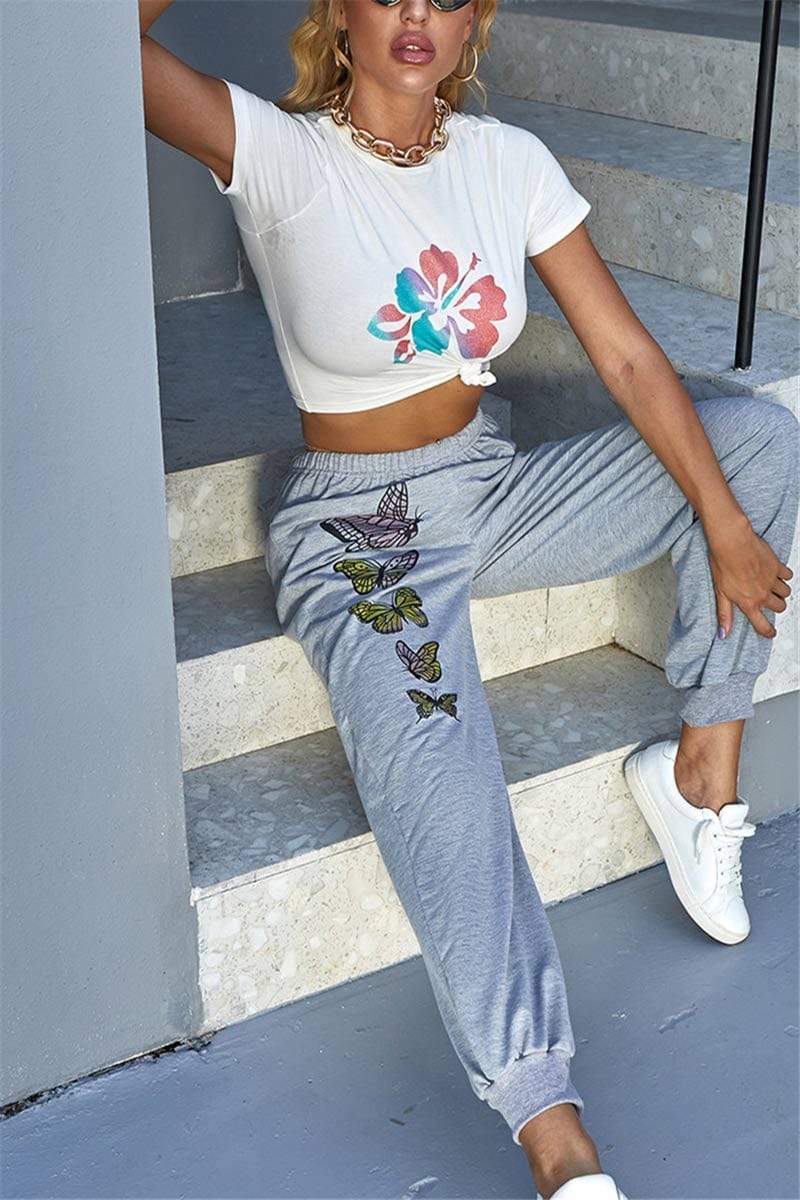 Casual Butterfly Print Sport Trousers
