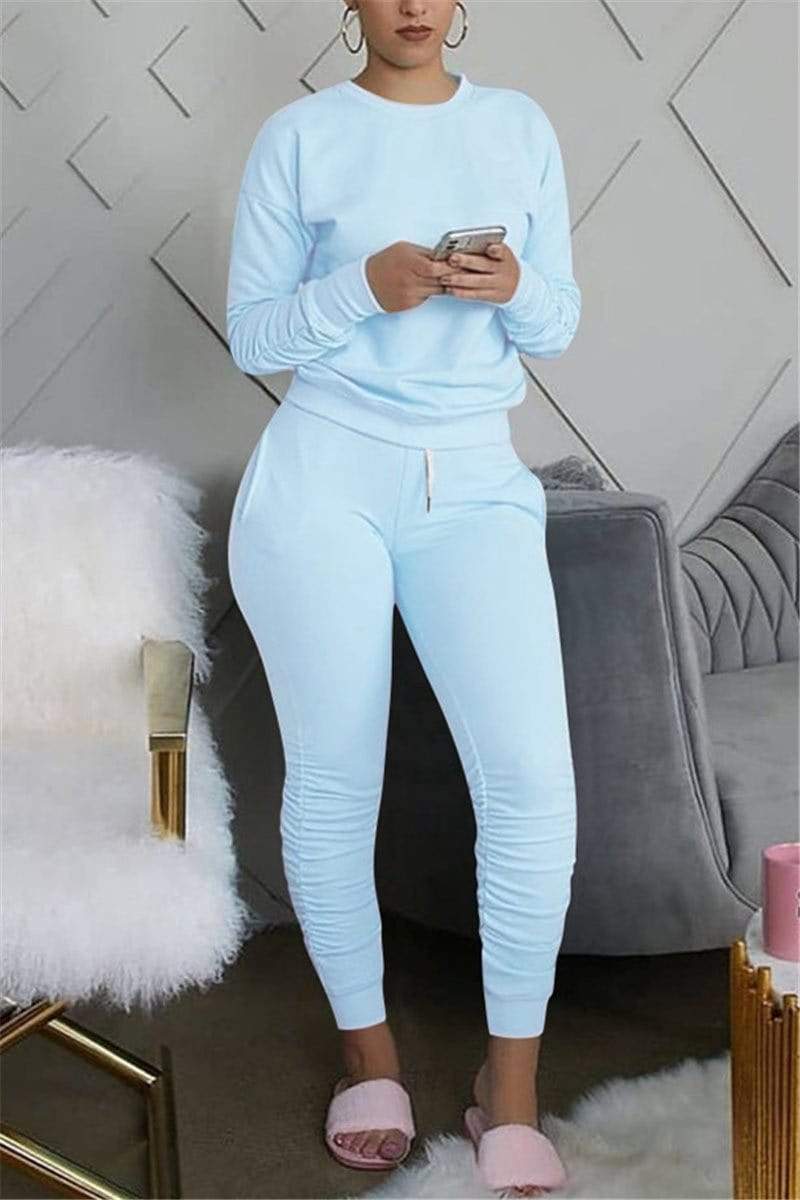 Casual Long Sleeve Solid Two Piece