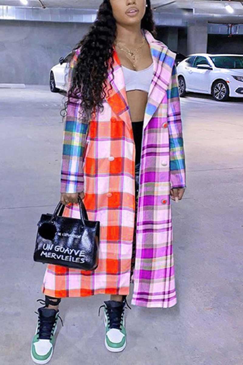 Casual Polyester Plaid Print Coat
