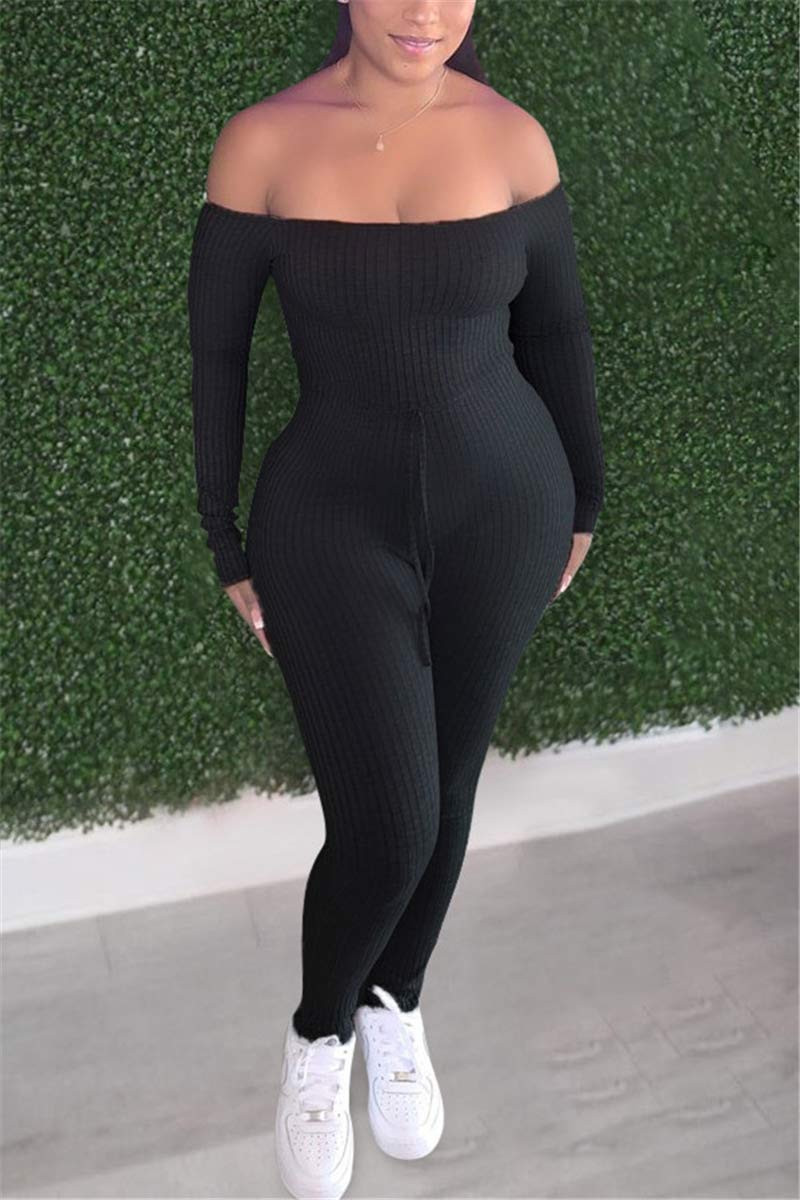 Sexy Off The Shoulder Skinny Solid Jumpsuits