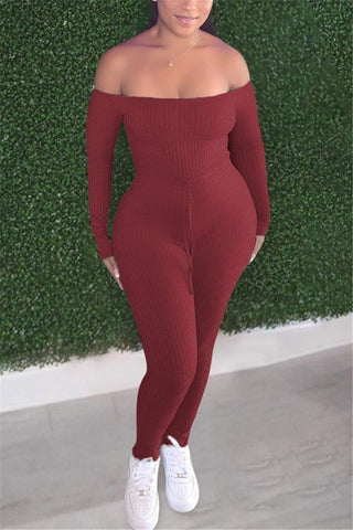 Sexy Off The Shoulder Skinny Solid Jumpsuits