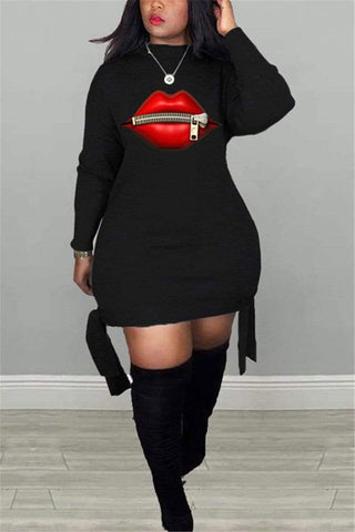 Casual Plus Size Lips Printed Dress