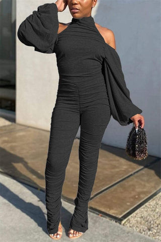 Sexy Turtleneck Backless Skinny Solid Jumpsuits