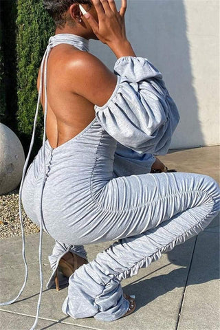 Sexy Turtleneck Backless Skinny Solid Jumpsuits