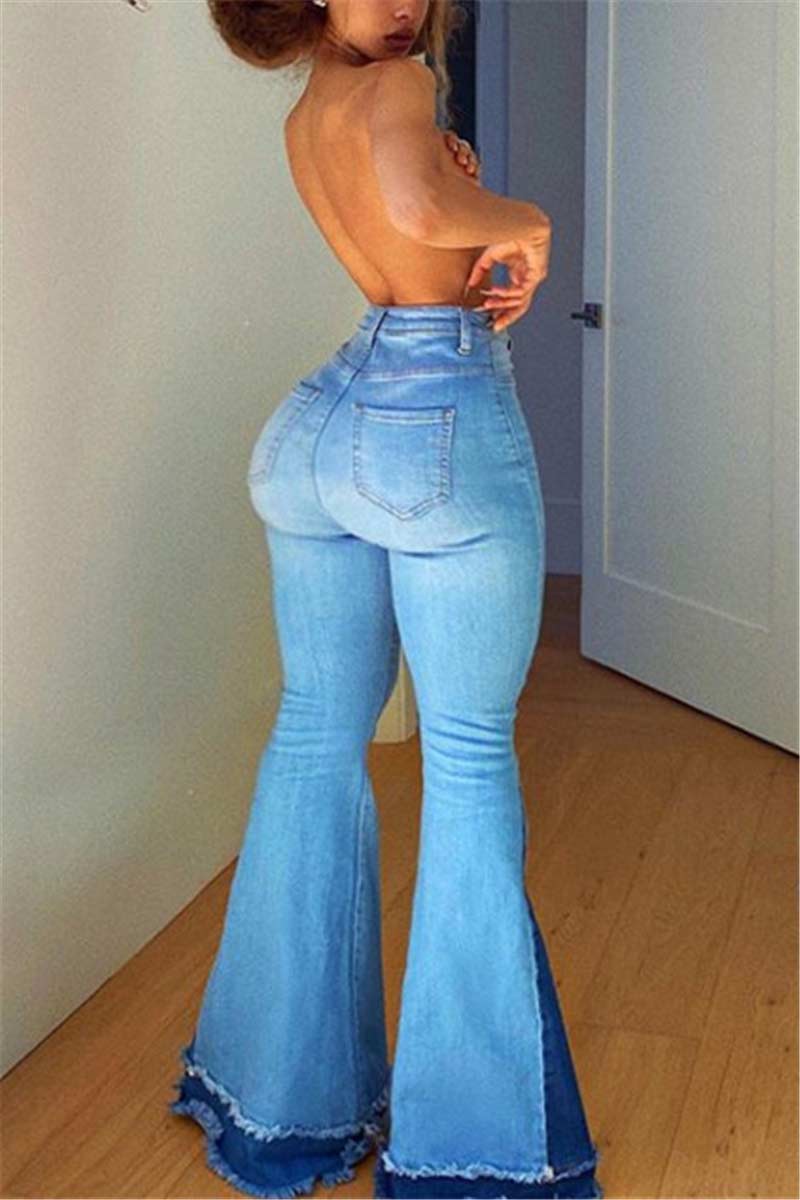 Fashion Patchwork Plus Size Flared Jeans