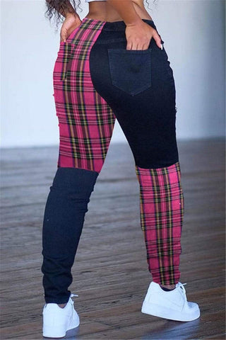 Fashion Casual Skinny Plaid Print Trousers