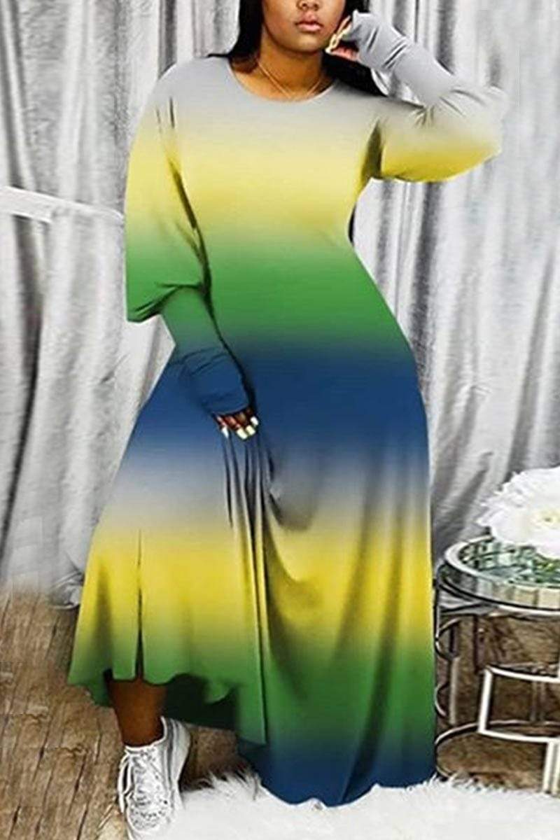 Casual Plus Size Gradual Change Print Dress