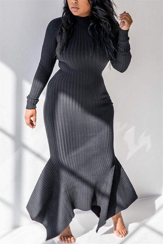 Casual Asymmetrical Ankle Length Solid Dress