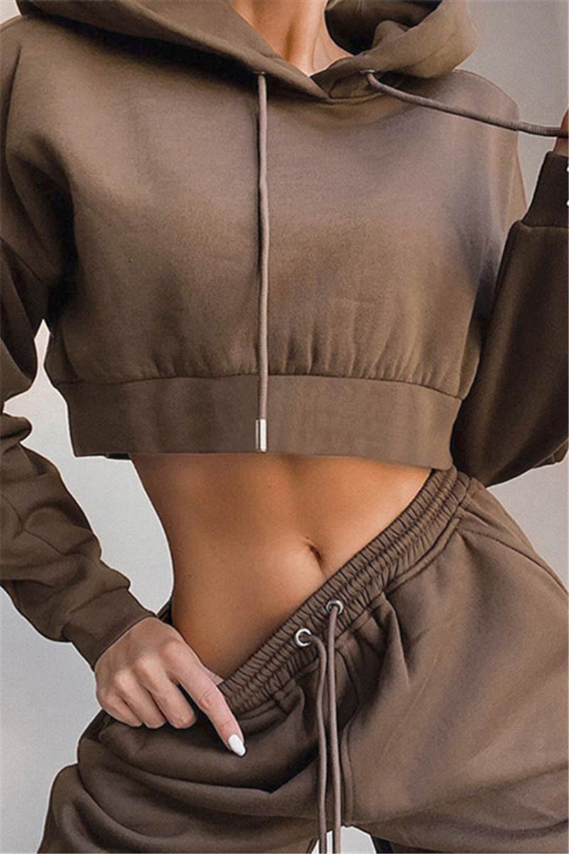 Casual Sportswear Hooded Solid Color Set