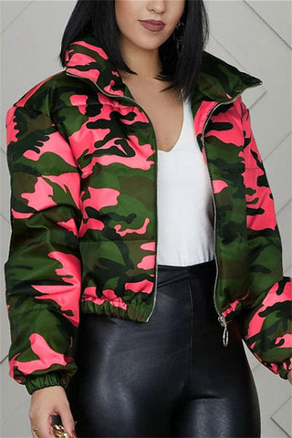 Fashion Turndown Collar Camouflage Print Coat
