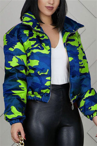 Fashion Turndown Collar Camouflage Print Coat