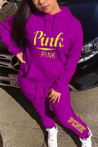 Casual Letter Print Hooded Sport Set