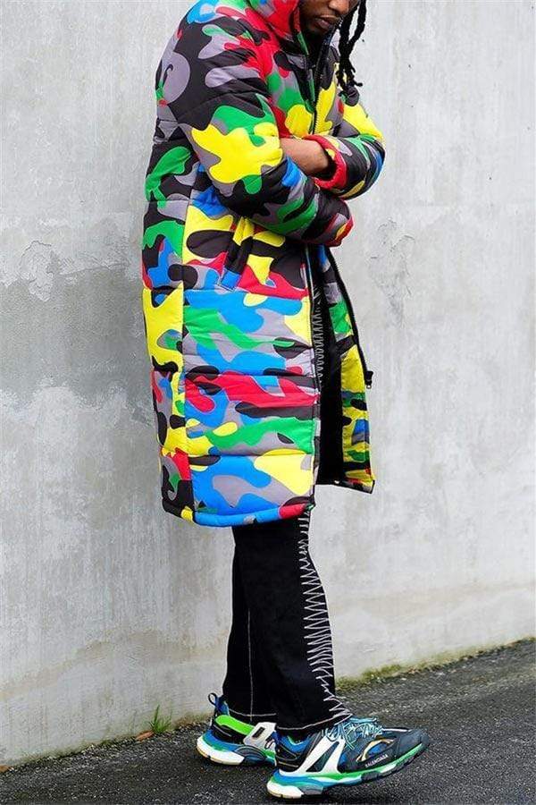 Fashion Camouflage Hooded Collar Print Coat