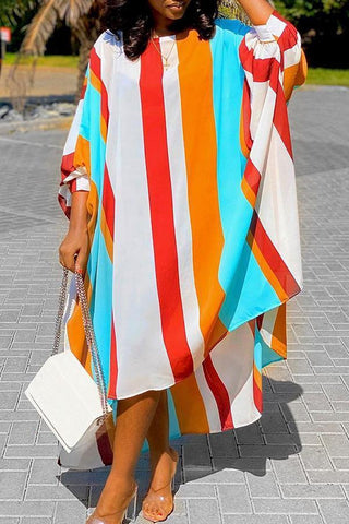 Fashion Casual Elegant Loose Contrast Striped Print Dress