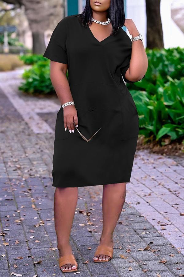 Free-shipping-online-clothing-sale-regular-short-sleeve-cozy-solid-color-v-neck-casual-wear-dress-lc01808