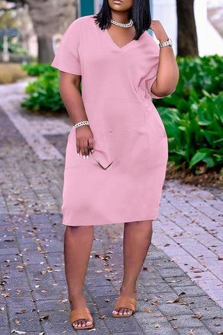 Free-shipping-online-clothing-sale-regular-short-sleeve-cozy-solid-color-v-neck-casual-wear-dress-lc01808