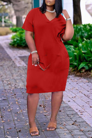Free-shipping-online-clothing-sale-regular-short-sleeve-cozy-solid-color-v-neck-casual-wear-dress-lc01808