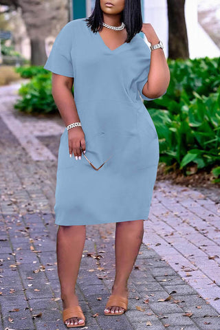 Free-shipping-online-clothing-sale-regular-short-sleeve-cozy-solid-color-v-neck-casual-wear-dress-lc01808