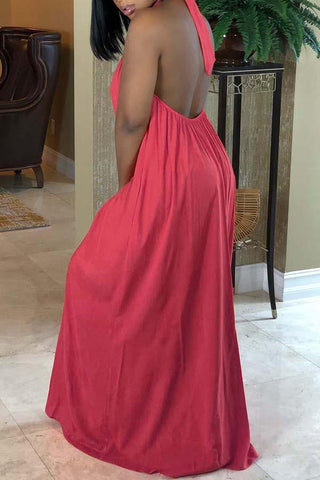 Bohemian Loose Halter Open-back Plain Knot Maxi Dress