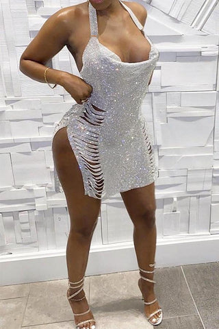 Sexy Halterneck Split Sequin Mini Dresses