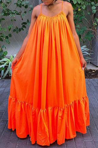 African dress women-Sexy Solid Color Pleated Suspender Maxi Dress