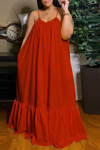 African dress women-Sexy Solid Color Pleated Suspender Maxi Dress
