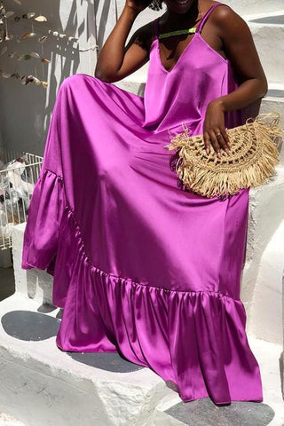 Sexy Satin Sleeveless Suspender Maxi Dress