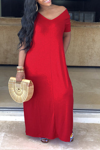 Free-shipping-online-clothing-sale-long-short-sleeve-cozy-solid-color-v-neck-one-piece-dress-mu00738
